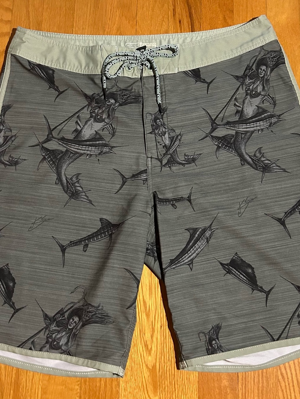 Huk Gray/Green Marlin & Mermaid Board Shorts